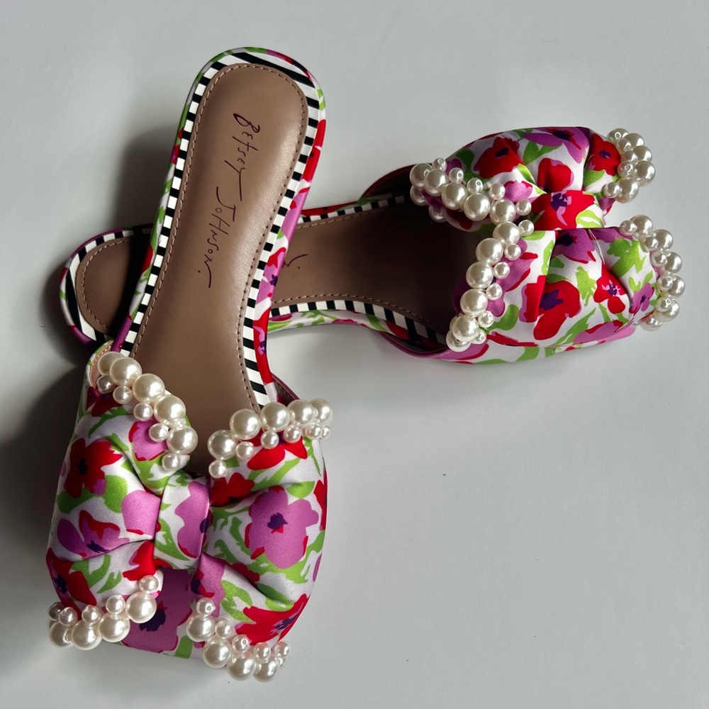 Betsey Johnson Floral Pearl Embellished Sandals